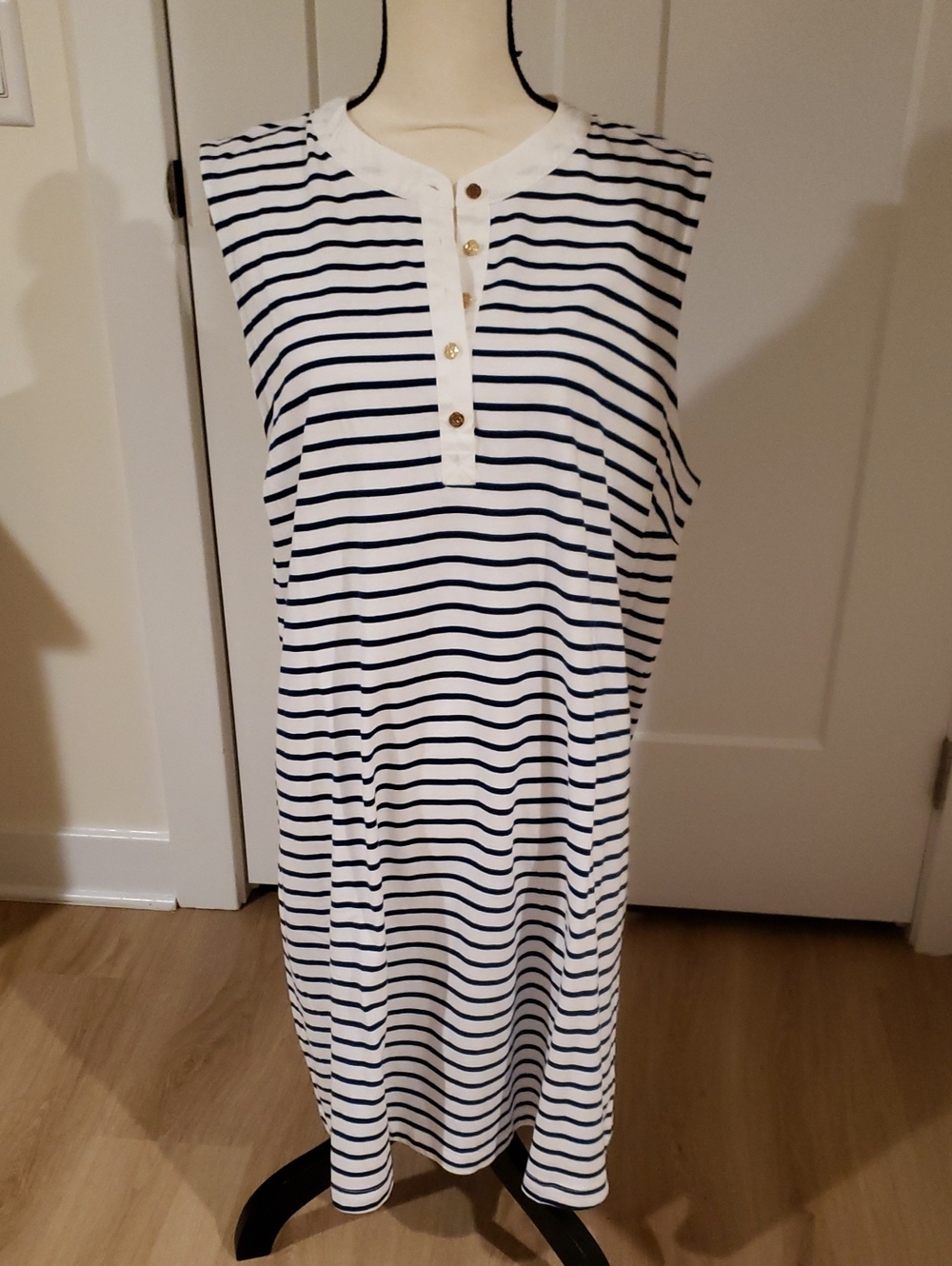 NEW Draper James 100% Cotton White & Navy Stripe Knit Dress - Sleeveless